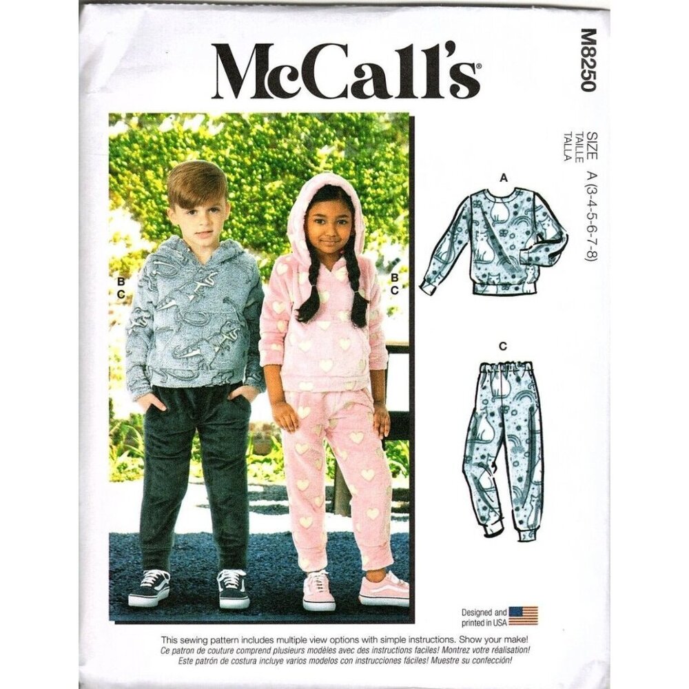 McCall's M8250 Unisex Kids 3T to 8 Sweatshirt, Hoodie and Pants Sewing Pattern